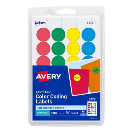 Avery Removable Color-Coding Labels, Removable Adhesive, Assorted Colors, 3/4" Diameter, 1