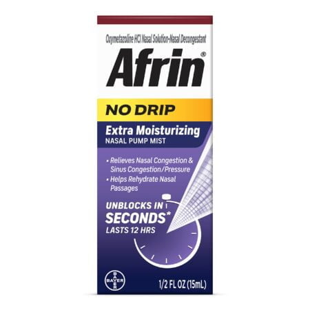 Afrin No Drip Extra Moisturizing 12 Hour Nasal Congestion Relief Pump Mist, Sinus Spray De