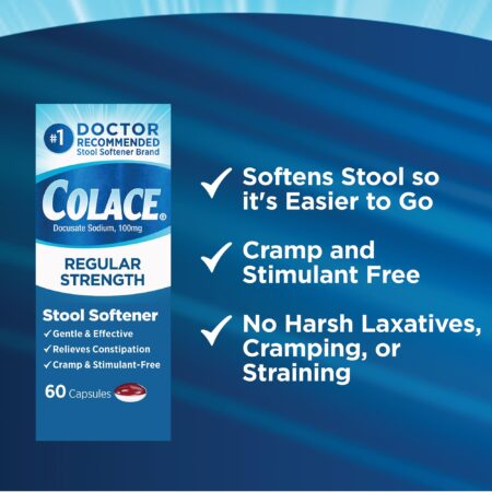 Colace Regular Strength Stool Softener 100 mg Capsules 60 Count Docusate Sodium Stool Soft - Image 5