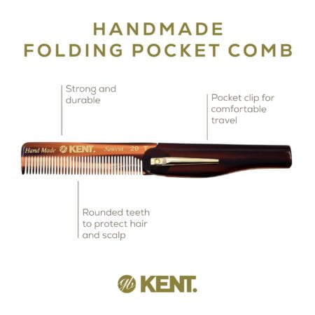 Kent 20T Handmade Folding Pocket Comb for Men, Fine Tooth Hair Comb Straightener for Every - Image 4