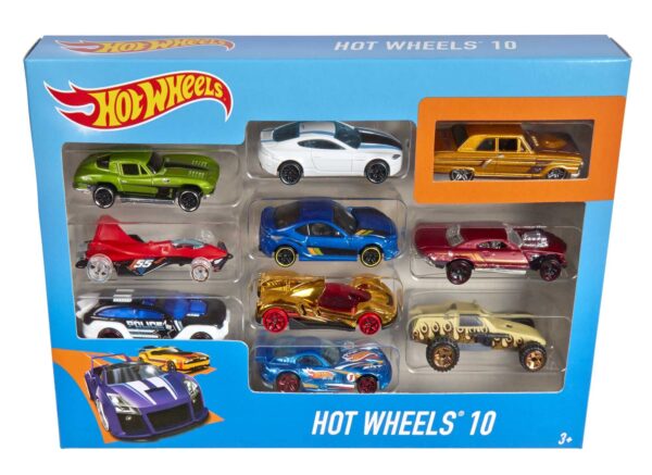 Hot Wheels Set of 10 Toy Cars & Trucks in 1:64 Scale, Race Cars, Semi, Rescue or Construct - Image 8