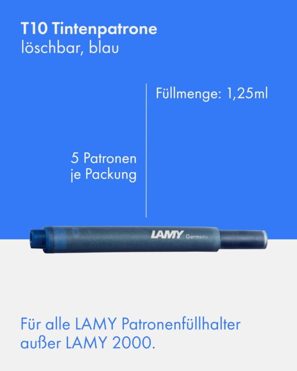 Lamy T10 Ink Cartridges Blue (1 Packet With 5 Cartridges) - Image 2