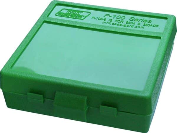 MTM P-100-9-10 100 Round Flip-Top Ammo Box 380/9MM Cal (Green)
