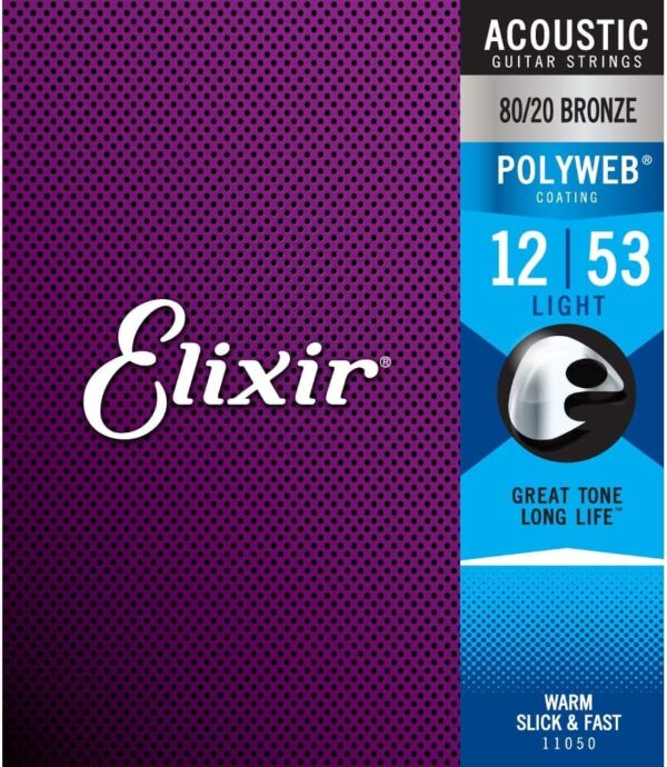 Elixir Strings, Acoustic Guitar Strings, 80/20 Bronze with POLYWEB Coating, Longest-Lastin