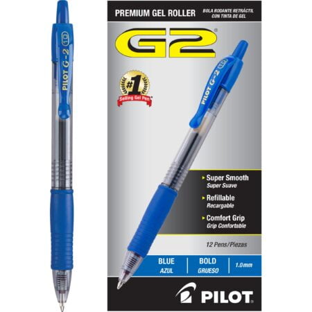 Pilot, G2 Premium Gel Roller Pens, Bold Point 1 mm, Pack of 12, Blue