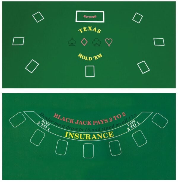 DA VINCI 2 Sided Texas Holdem and Blackjack Casino Felt Layout 36 Inch x 72 Inch