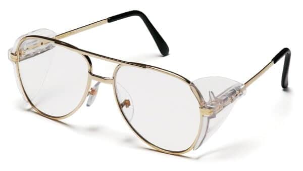 Pyramex Pathfinder Aviator Safety Glasses with Gold Frame and Clear Lens
