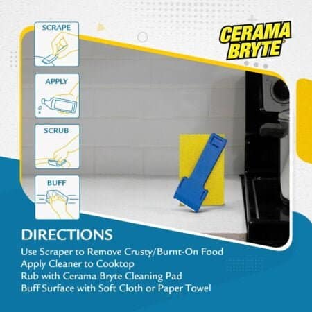 Cerama Bryte 1 x Scraper & 1 x Pad Kit Cooktop and Stove Top Cleaner for Glass - Ceramic S - Image 4