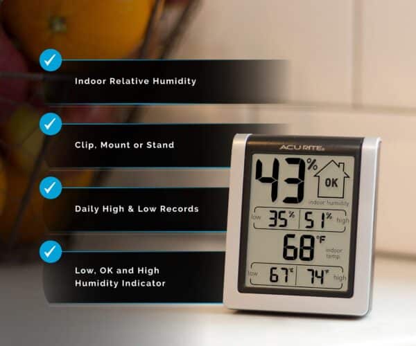 AcuRite 00613 Digital Hygrometer & Indoor Thermometer Pre-Calibrated Humidity Gauge, 3" H - Image 2