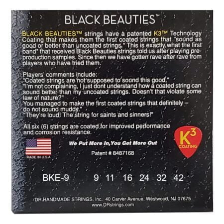 DR Strings Electric Guitar Strings, Black Beauties-Black Coated, 9-42 (BKE-9) - Image 7