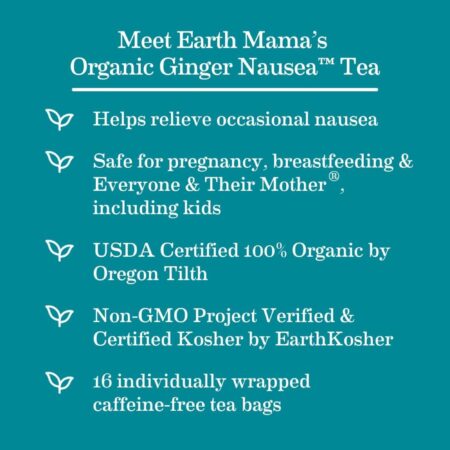 Earth Mama Organic Ginger Nausea? Tea | Comforts Occasional Nausea + Morning Sickness, 16 - Image 3