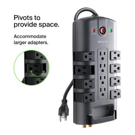 Belkin Surge Protector Power Strip w/ 8 Rotating & 4 Standard Outlets - 8ft Sturdy Extensi - Image 5