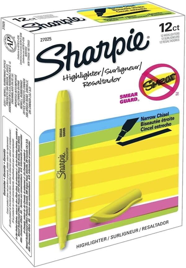 Sharpie Pocket Style Highlighters, Chisel Tip, Fluorescent Yellow, Box of 12 - Image 7