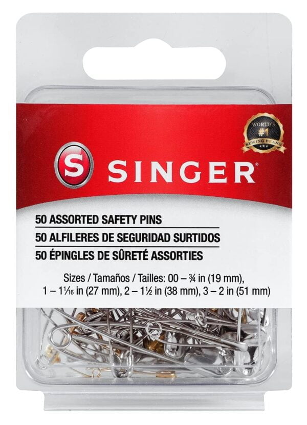 Singer 00225 Assorted Steel and Brass Safety Pins, Multisize, 50-Count