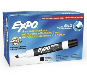 EXPO Low Odor Dry Erase Markers, Chisel Tip, Black, 12 Count