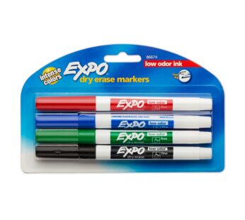 EXPO 86674K Low-Odor Dry Erase Markers, Fine Point, Assorted Colors, 4-Count