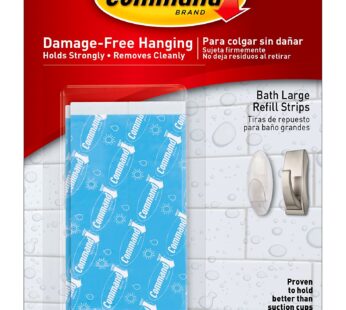 Command Bath Large Water-Resistant Adhesive Refill Strips, 4-Large Strips, Re-Hang Large B