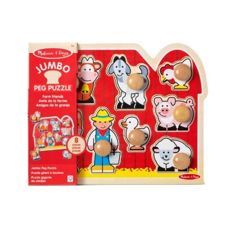 Melissa & Doug Farm Animals Jumbo Knob Wooden Puzzle - Wooden Peg Chunky Baby Puzzle, Pres - Image 6