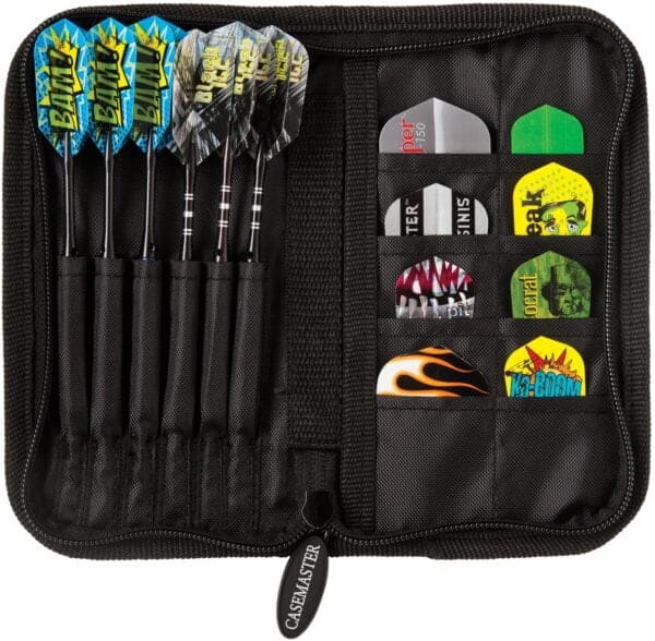 Casemaster Deluxe Nylon Dart Case for Steel and Soft Tip Darts, Holds 6 Darts and Features