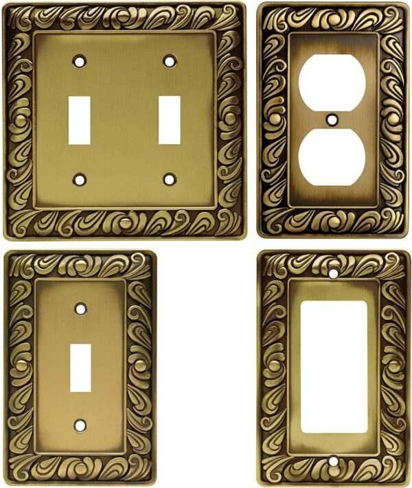 Franklin Brass Paisley Wall Plate, Tumbled Antique Brass Single Decorator Switch Cover, 1- - Image 3