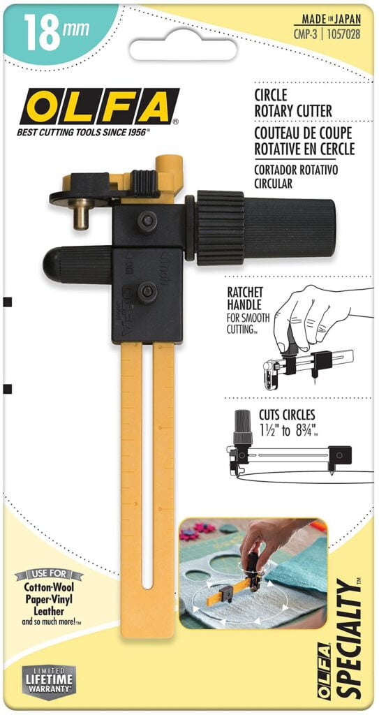 OLFA 18mm Rotary Circle Cutter (CMP-3) - Adjustable Rotary Blade Cutter w/ Ratchet Handle