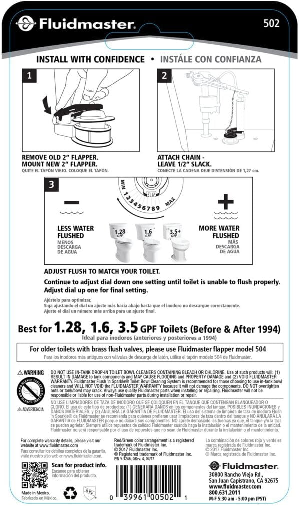 Fluidmaster 502P21 PerforMAX Universal Water-Saving Long Life Toilet Flapper for 2-Inch Fl - Image 5