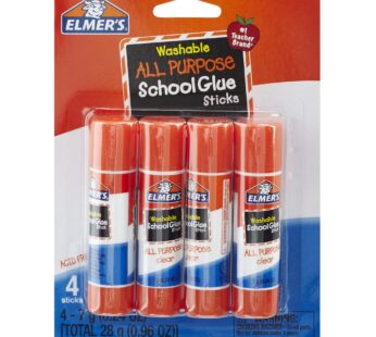 Elmer’s All Purpose School Glue Sticks, Clear, Washable, 4 Pack, 0.24-ounce sticks