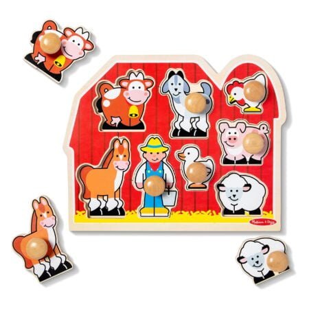 Melissa & Doug Farm Animals Jumbo Knob Wooden Puzzle - Wooden Peg Chunky Baby Puzzle, Pres - Image 4