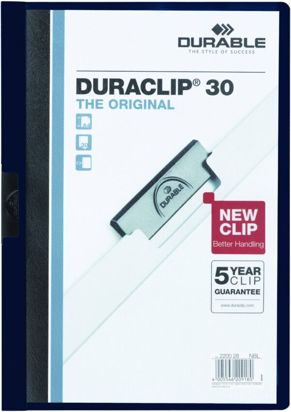 DURABLE Report Cover with DURACLIP, Letter-size, Holds Up to 30 Pages, Clear Cover/Navy Bl