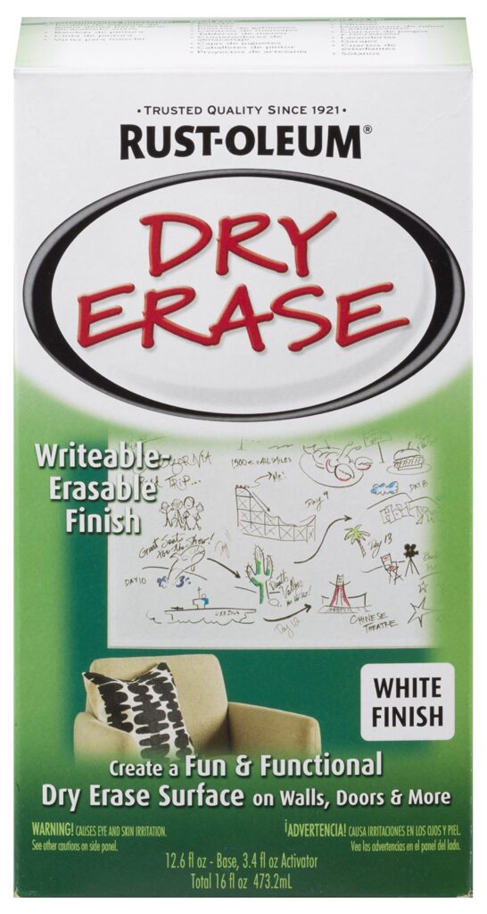 Rust-Oleum 241140 Specialty Dry Erase Brush-On Paint Kit, White 16 Fl Oz (Pack of 1)