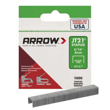 Arrow 215 JT21 Thin Wire Staples for Staple Guns and Staplers, Use for Upholstery, Crafts,