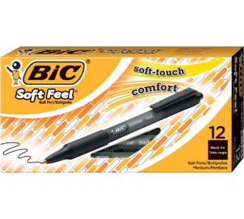 BIC Soft Feel Black Retractable Ballpoint Pens, Medium Point (1.0mm), 12-Count Pack, Black