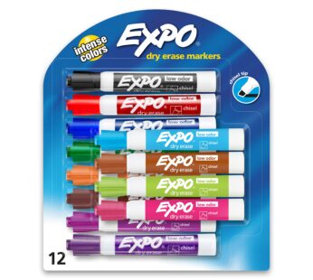 EXPO Low Odor Dry Erase Markers, Chisel Tip, Assorted Colors, 12 Count