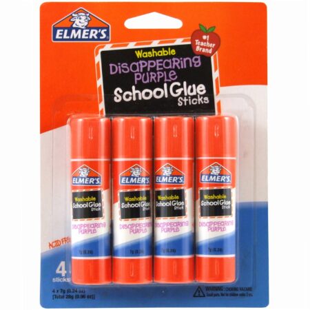 Elmer's Disappearing Purple School Glue Sticks, 0.24 oz Each, 4 Sticks per Pack (E543)