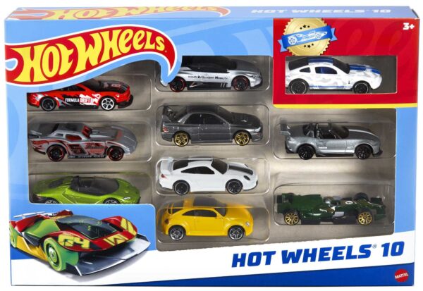 Hot Wheels Set of 10 Toy Cars & Trucks in 1:64 Scale, Race Cars, Semi, Rescue or Construct - Image 6