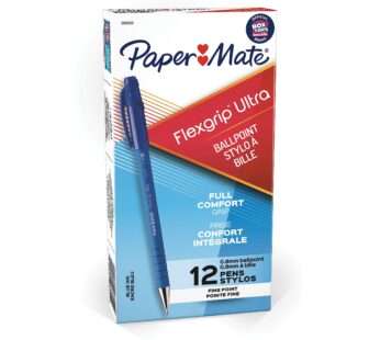 Paper Mate FlexGrip Ultra Stick Ball Pen, Fine Point, 0.80 mm, Blue Barrel, Blue Ink (9660
