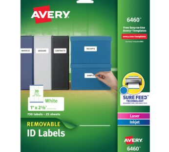 Avery Removable ID Labels, Sure Feed Technology, Removable Adhesive, 1″ x 2-5/8″, 750 Labe