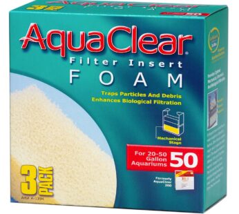 AquaClear 50 Foam Filter Inserts, Aquarium Filter Replacement Media, 3 Count (Pack of 1),