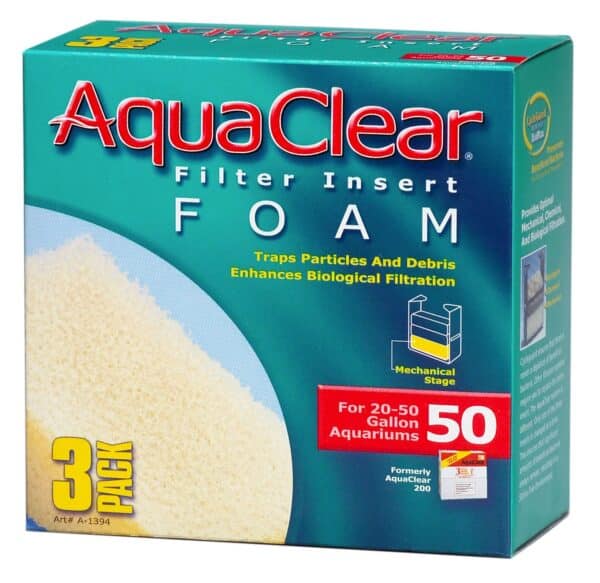 AquaClear 50 Foam Filter Inserts, Aquarium Filter Replacement Media, 3 Count (Pack of 1),