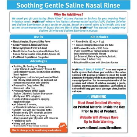 Neilmed's Sinus Rinse, Pediatric, Complete Saline Nasal Rinse Kit 60 Premixed Packets - Image 2