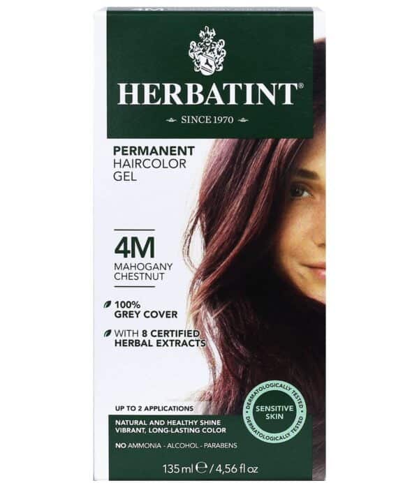 Herbatint Permanent Haircolor Gel, 4M Mahogany Chestnut, Alcohol Free, Vegan, 100% Grey Co