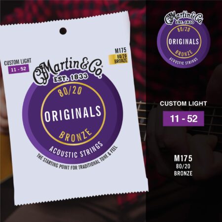 Martin Guitar Original Acoustic M175, 80/20 Bronze, Custom Light-Gauge Guitar Strings - Image 3