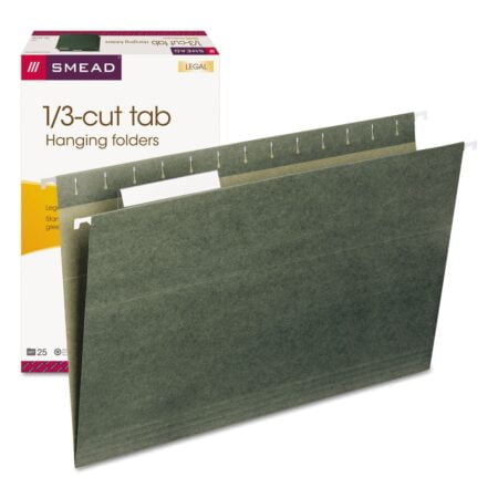 Smead Hanging File Folder with Tab, 1/3-Cut Adjustable Tab, Legal Size, Standard Green, 25