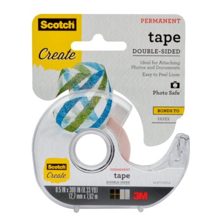 Scotch Create Double-Sided Permanent Tape, 1 Dispenser, 1/2 in x 300 in, Clear, Strong Dou