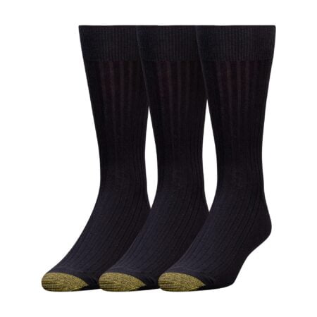 GOLDTOE Men's Classic Canterbury Crew Dress Socks, 3-Pairs, Black, X-Large