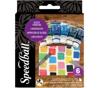 Speedball Water-Soluble Block Printing Ink Starter Set, 6 Bold Colors with Satin Finish, 1