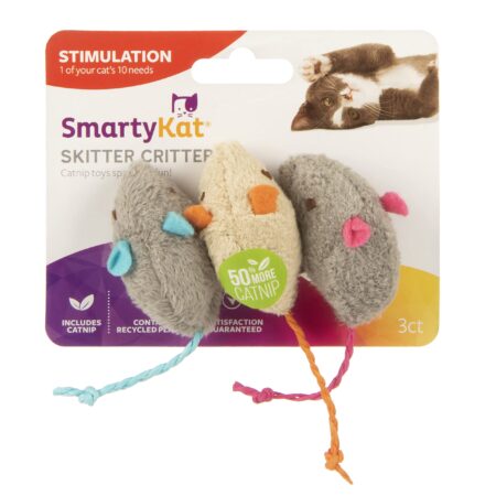 SmartyKat (3 Count) Skitter Critters Catnip Cat Toys - Gray/Cream, 3 Count - Image 6