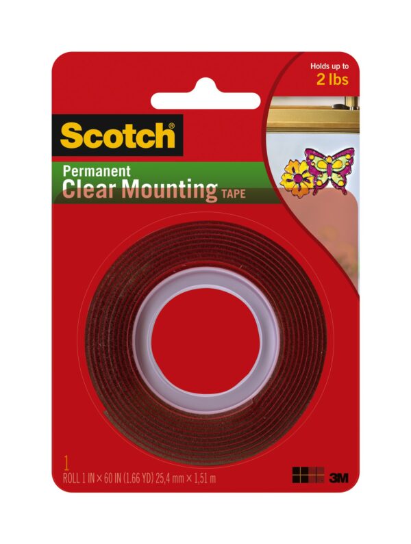 Scotch Mounting, Fastening & Surface Protection Permanent Clear Mounting Tape, holds up to