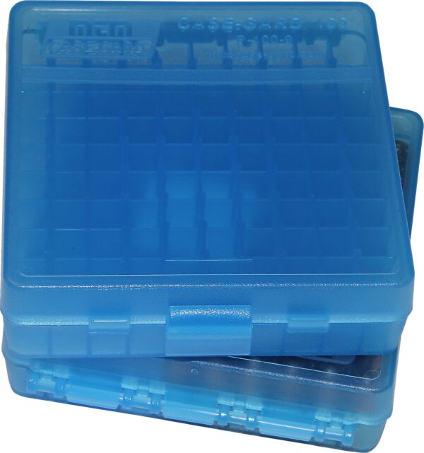 MTM P-100-9-24 Ammo Box 100 Round Flip-Top 9mm 380 ACP, Clear Blue , ?5 x 5 x 5" - Image 3