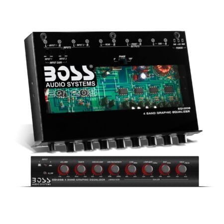 BOSS Audio Systems EQ1208 4 Band Pre-Amp Half-DIN Car Equalizer, Subfoofer Output, Dual Co